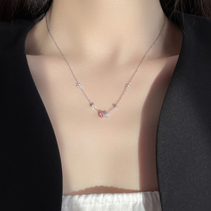 Dainty Rainbow Bead Charm Necklace