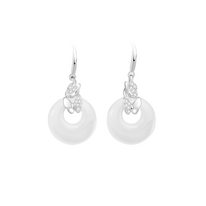 Silver Butterfly Agate Hook Earrings