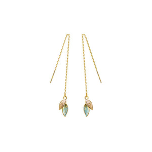 Blue Leaf Dangle Drop Threader Earrings