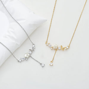 Mother Of Pearl Flower Butterfly Drop Necklace