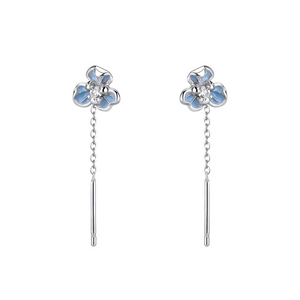 Blue Iris Flower Threader Earrings