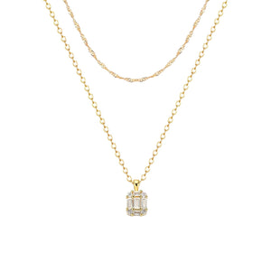 Double Layered Baguette Pendant Necklace
