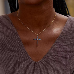 Blue Stone Cross Pendant Necklace