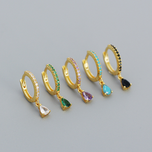Color Gemstone Drop Huggie Earrings