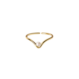 Anello impilabile a forma di V con perla d'oro