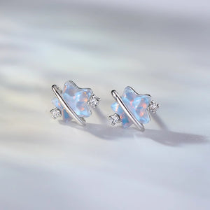 Boucles d'oreilles puces en pierre de lune, planète Saturne et étoile