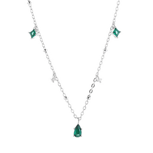 Dainty Green Teardrop Station Necklace