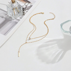 Bar Double Layering Drop Necklace