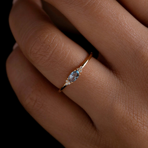 Oval Cut Blue Stone Stacking Thin Band Ring