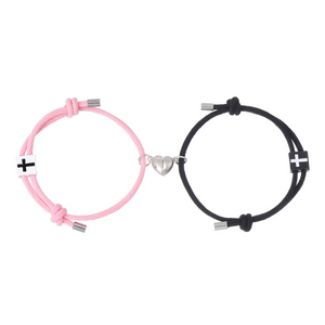 Magnetic Heart Cross Couple Rope Bracelet