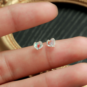 Tiny Blue Moonstone Heart Stud Earrings