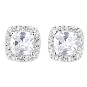 Square Stone Halo Stud Earrings