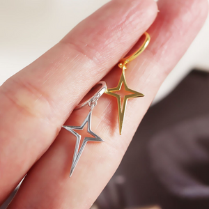 Minimalist North Star Drop Hoop Earrings