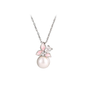 Pink Flower Pearl Charm Necklace