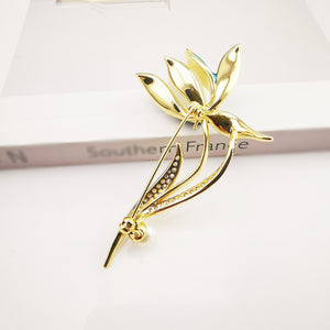 Blue Enamel Pearl Lily Flower Pin Brooch