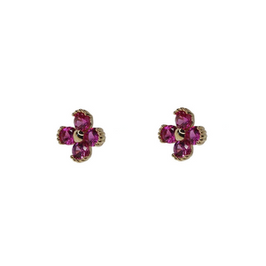 Tiny Small Red Four Leaf Clover Stud Earrings