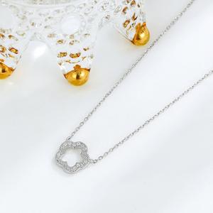 Silver Flower Hollow Charm Necklace