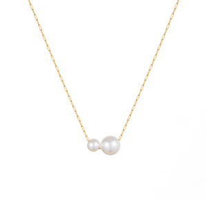 Gold Double Pearl Charm Necklace