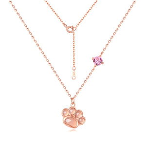 Pink Rose Quartz Cat Paw Charm Necklace