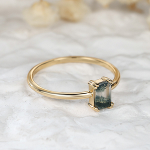 Emerald Cut Moss Agate Statement Ring