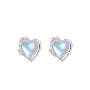 Tiny Blue Moonstone Heart Stud Earrings