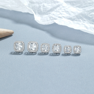 Square Stone Halo Stud Earrings