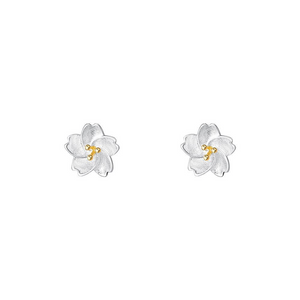 Silver Cherry Blossom Flower Stud Earrings