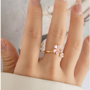 Pink Cherry Blossom Flower Bypass Ring