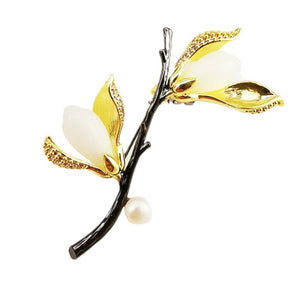 Delicate Magnolia Flower Pearl Brooch
