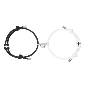 Magnetic Heart Cross Couple Rope Bracelet