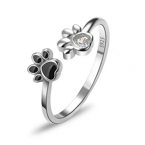 Bague empilable en émail noir en forme de patte d'animal