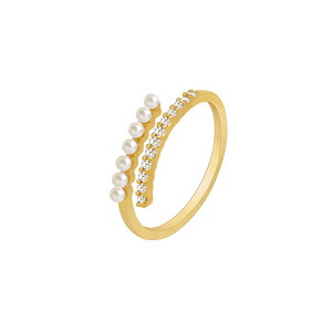 Dainty Gold Pearl Wrap Ring