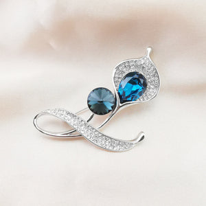 Blue Crystal Calla Lily Flower Pin Brooch