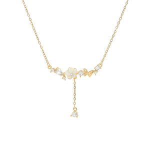 Mother Of Pearl Flower Butterfly Drop Necklace