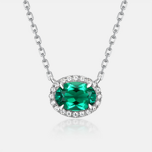 Oval Emerald Halo Pendant Necklace