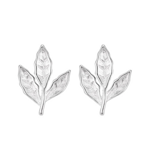 Dainty Tiny Silver Leaf Stud Earrings