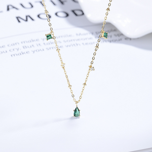 Dainty Green Teardrop Station Necklace