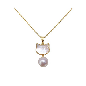 Mother of Pearl Cat Pendant Necklace