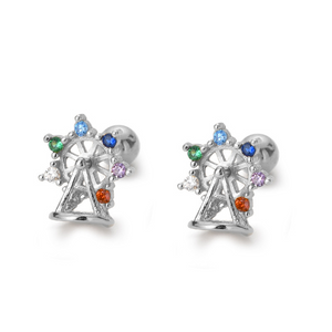 Color Ferris Wheel Screw Back Stud Earrings