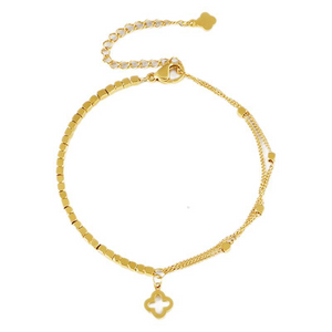 Four Leaf Clover Bead Double Chain Bracelet