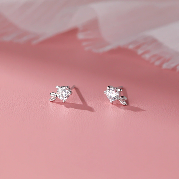 Minimalist Zircon Fish Stud Earrings