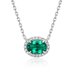 Oval Emerald Halo Pendant Necklace