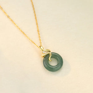 Snake Jade Circle Pendant Necklace