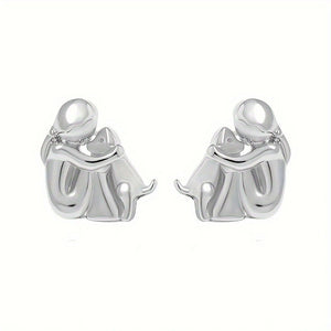 Cute Two Tone Girl Puppy Dog Stud Earrings