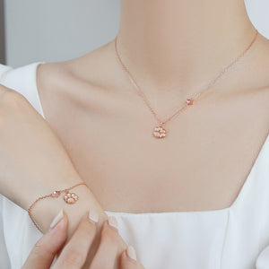 Pink Rose Quartz Cat Paw Charm Necklace