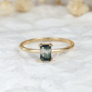 Emerald Cut Moss Agate Statement Ring