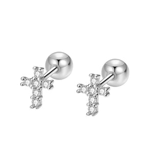 Dainty Cross Ball End Stud Earrings
