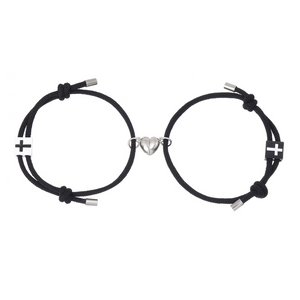 Magnetic Heart Cross Couple Rope Bracelet