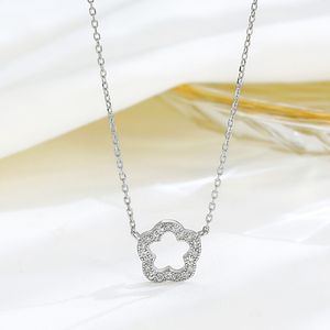 Silver Flower Hollow Charm Necklace