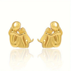 Cute Two Tone Girl Puppy Dog Stud Earrings